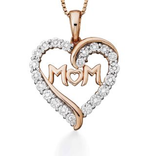 1/10 CT. T.W. Diamond Rose Tone Sterling Silver Heart Mom Pendant, Womens