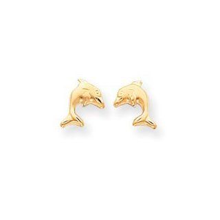 14k Gold Satin Dolphin Earrings Jewelry