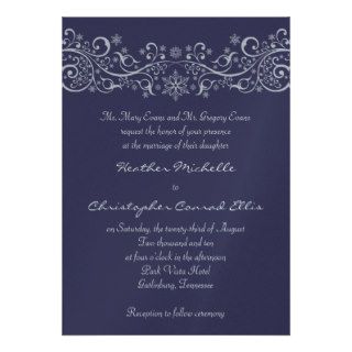 Blue Silver Snowflake Floral Wedding Invitation