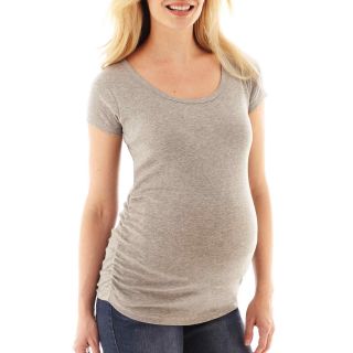 Maternity Scoopneck Side Ruched Tee   Plus, Grey