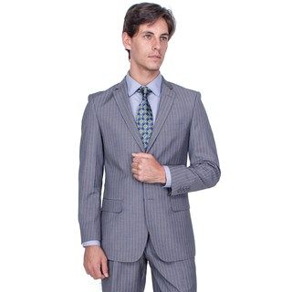 Mens Modern Fit Grey Stripe 2 button Suit