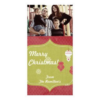 4x8 Red White Christmas Ornaments PHOTO Card
