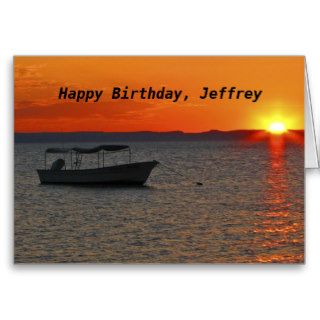 Fishing Boat  Happy Birthday,  Custom Name Greeting Cards