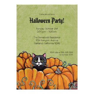 Cat in Pumpkin Patch  Halloween Party Invitation