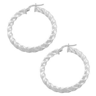 Sterling Silver 4x32mm Twisted Round Hoop Earring Jewelry