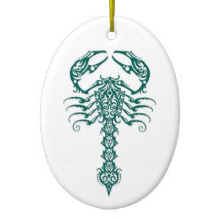 Teal Blue Tribal Scorpion on White Ornaments