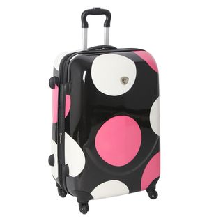 International Traveller Pink Shiny Large Dots 24 inch Hardside Spinner Upright International Traveller 24" 25" Uprights