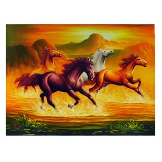 'Horses Galloping' Original Canvas Painting (Indonesia) Canvas Art