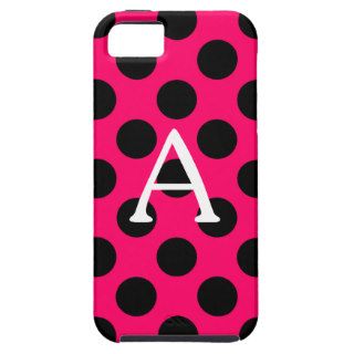 Letter A on Pink Black Polka Dots iPhone 5 Case
