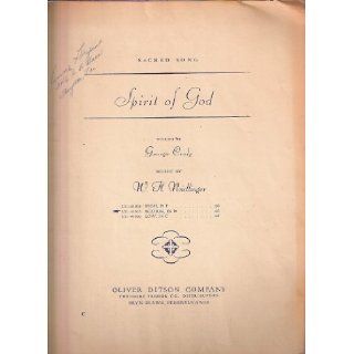 Spirit of God   Sacred Song   Medium, in D (131 40105) George Croly, Music by W. H. Neidlinger Books