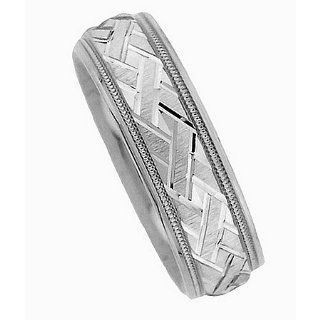 6.0 Millimeters 14Kt White Gold Ring with Woven Design, Comfort Fit Style SS119W6 by Wedding Rings by Oromi Wedding Bands Jewelry