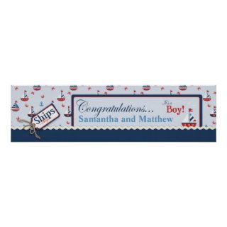 Sailboat Nautical Baby Shower Banner Posters