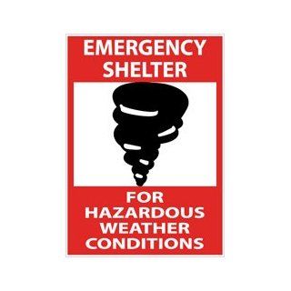 NMC M121AB Emergency and First Aid Sign with Graphic, Legend "EMERGENCY SHELTER FOR HAZARDOUS WEATHER CONDITIONS", 10" Length x 14" Height, Aluminum 0.040, Black/Red on White Industrial Warning Signs