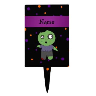 Personalized name zombie halloween polka dots patt cake toppers
