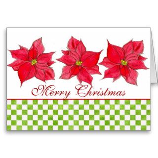 Red Poinsettia Flower Christmas Card Watercolor