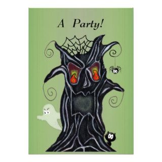 Scary Black Tree Face Ghost Cat Spider Party Invite