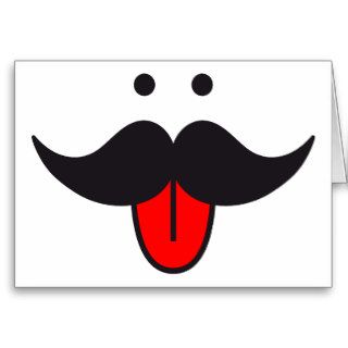 mustache face design with red tongue greeting cards