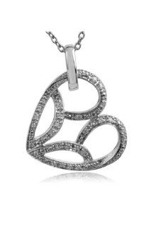 Jessica Simpson Silver Diamond Tilted Heart Pendant (1/8 cttw) Jessica Simpson Jewelry