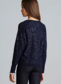 Chelsea & Theodore Navy Two Ply Cashmere Dolman Sleeve Sequin Knit Pet Chelsea & Theodore Sweaters