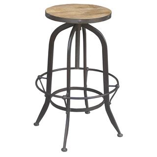 Industrial Round Reclaimed Wood and Iron Stool (India) Stools