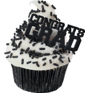 144 ct. ~ Congrats Grad Black DecoPics ~ Cupcake Decoration ~ Cake Decoration 