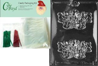 Cybrtrayd MdK50C C147 Victorian Angel Christmas Chocolate Mold with Chocolate Packaging Kit and Molding Instructions, Includes 50 Cello Bags, 25 Red and 25 Green Twist Ties Candy Making Molds Kitchen & Dining