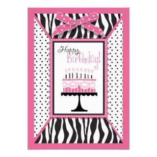 Wild Zebra Print & Birthday Cake Pink Invitations
