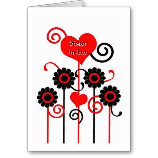 Valentine Sister in law, red & black heart flowers Greeting Card