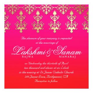 Indian Wedding Invite Damask Gold Pink Red White