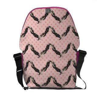 Funny floral mustaches chevron pink polka dots courier bags