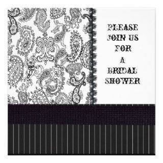 Vintage Paisley Hatbox Black and White Personalized Invites