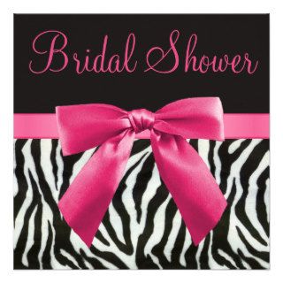 Zebra Stripes & Printed Pink Bow Bridal Shower Custom Invite