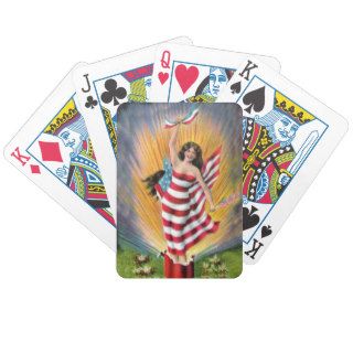 Patriotic Miss Lady Liberty USA Flag Fireworks Deck Of Cards