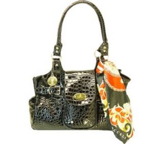 Vecceli Italy Women's AS 141 Medium Handbag, Black Alligator Compressed Leather Shoulder Handbags Shoes