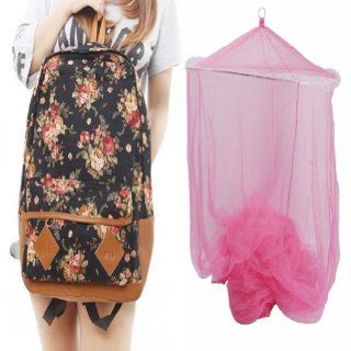 Fancasen 1Pcs Vintage Cute Flower School Backpack With 1 Pcs Pink Color Dome Mosquito Net (Pink Mosquito net+Black shoulder bag) Kitchen & Dining
