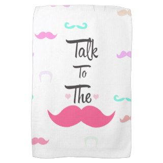 Funny Girly Talk To The Mustache Bright Pink Heart Hand Towel