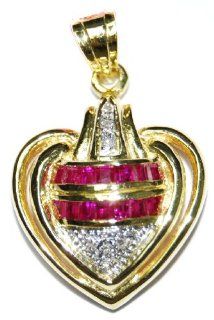 Diamond Heart Pendant Ruby Gemstone 14K Yellow Gold [P_164] Jewelry