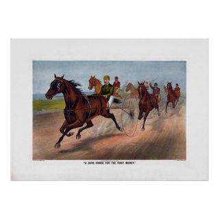 Vintage horse carriage racing print