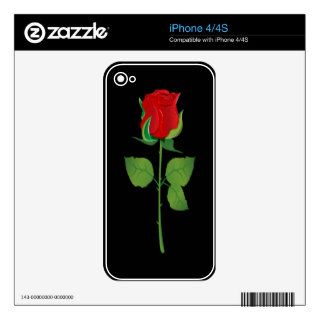 Long Stem Red Rose Skins For iPhone 4