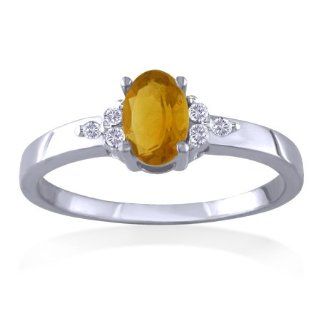 NOVEMBER Birthstone Ring 14k White Gold Diamond & Citrine Ring Jewelry