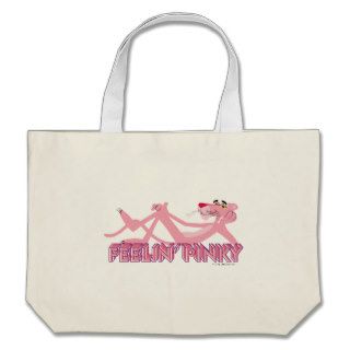 Reclining Pink Panther Behind "Feeling Pinky" Logo Tote Bags