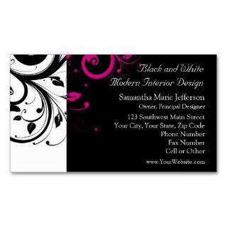 Black and White with Magenta Swirl Accent Business Card Template