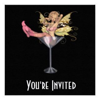 CUSTOM INVITES   Pink Martini Glass 3D Fairy Girl