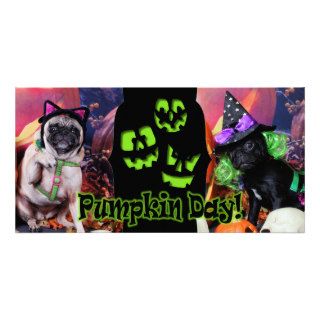 Halloween   Pug   Daisy Mae and Lily Lou Customized Photo Card