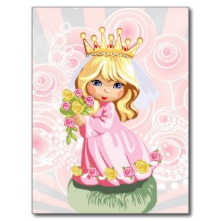 Cute little blonde princess wearing crown post cards
