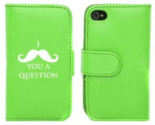 Green Apple iPhone 5 5S 5LP171 Leather Wallet Case Cover I Mustache You A Question Cell Phones & Accessories