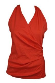 Lafayette 148 Womens Orange V Neck Wrap Sleeveless Stretch Top P Blouses