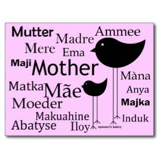 Mother in different languages postcards
