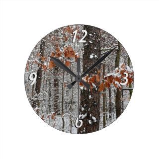 Snow Covered Oak Trees Wall Clock
