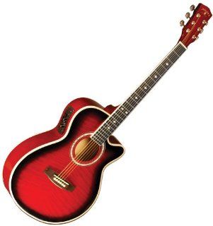 NEW MADISON FLAMED TRANS RED BURST ACOUSTIC ELECTRIC CUTAWAY GUITAR Musical Instruments